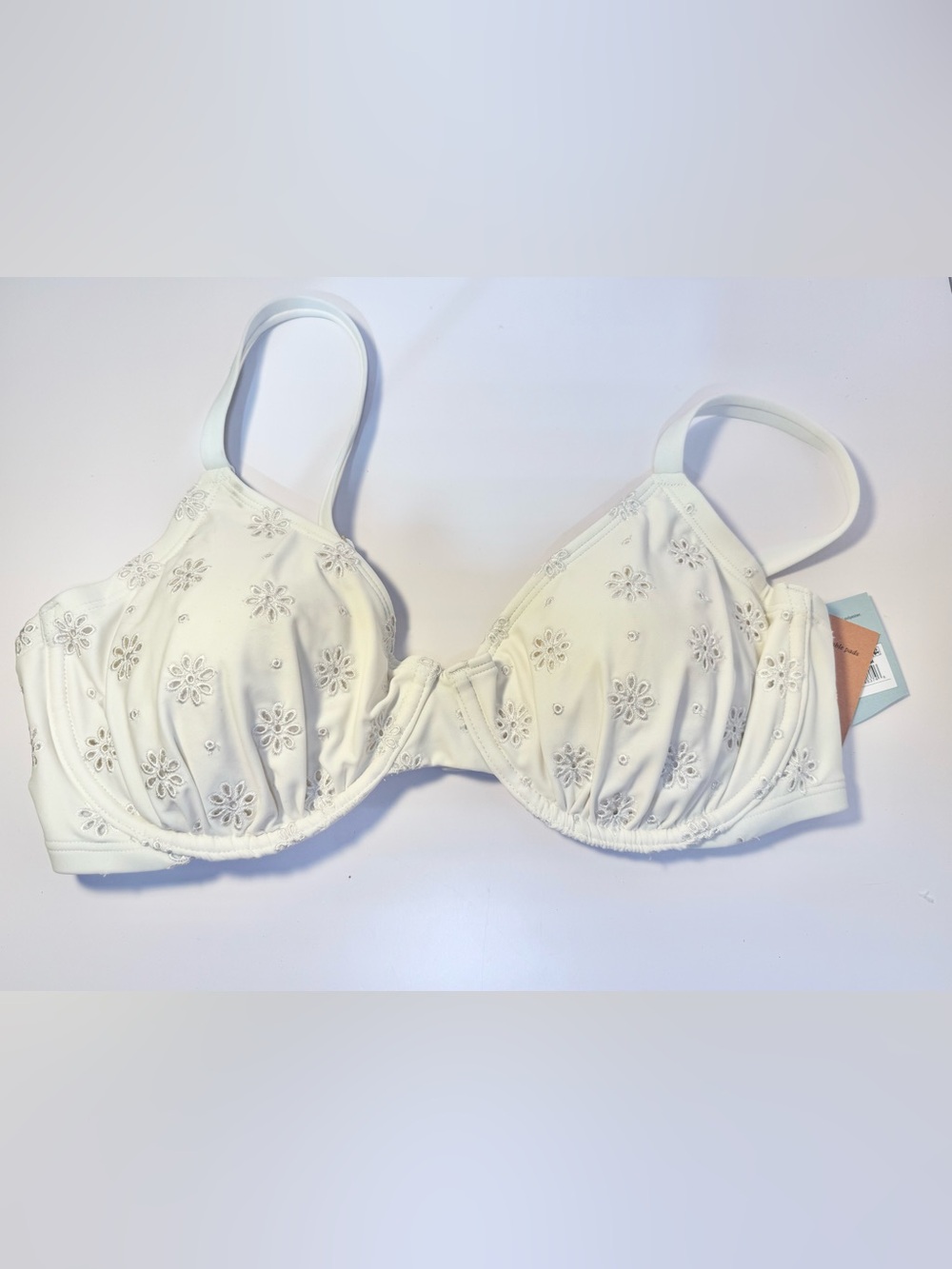 Shade & Shore White Floral Embroidered Bikini underwire Top 38D
